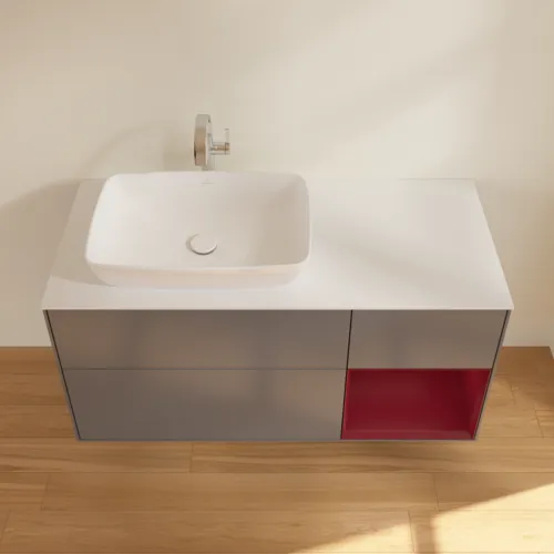 VILLEROY BOCH Toaletní skříňka Finion, s osvětlením, 3 výsuvy, 1200 x 603 x 501 mm, antracitový matný lak / pivoňkový matný lak / bílé matné sklo #F811HBGK, obrázek 4