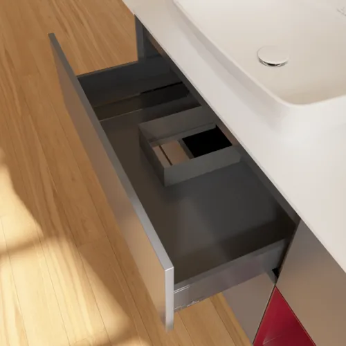 VILLEROY BOCH Toaletní skříňka Finion, s osvětlením, 3 výsuvy, 1200 x 603 x 501 mm, antracitový matný lak / pivoňkový matný lak / bílé matné sklo #F811HBGK, obrázek 8