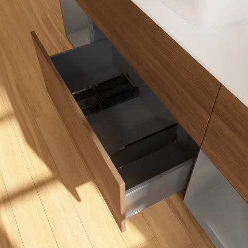 VILLEROY BOCH Toaletní skříňka Finion, s osvětlením, 4 výsuvy, 1600 x 603 x 501 mm, ořechová dýha / antracitový matný lak / bílé matné sklo #F861GKGN, obrázek 7