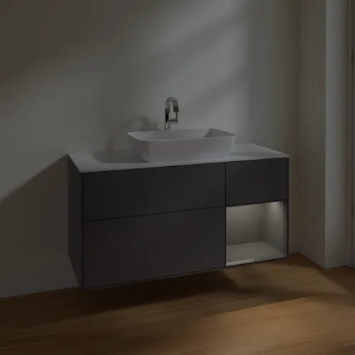 VILLEROY BOCH Toaletní skříňka Finion, s osvětlením, 3 výsuvy, 1200 x 603 x 501 mm, antracit matný lak / antracit matný lak / sklo bílé matné #F831GKGK, obrázek 5