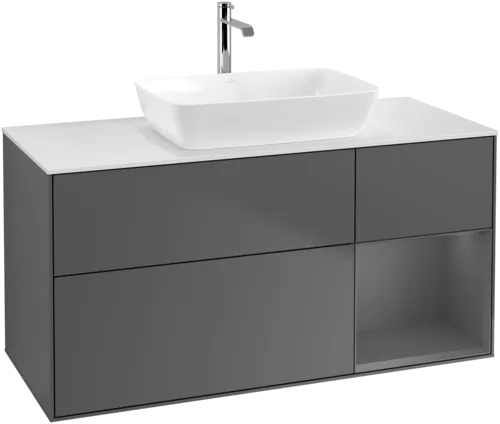 VILLEROY BOCH Toaletní skříňka Finion, s osvětlením, 3 výsuvy, 1200 x 603 x 501 mm, antracit matný lak / antracit matný lak / sklo bílé matné #F831GKGK, obrázek 1