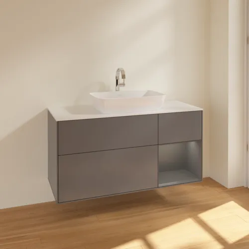 VILLEROY BOCH Toaletní skříňka Finion, s osvětlením, 3 výsuvy, 1200 x 603 x 501 mm, antracit matný lak / antracit matný lak / sklo bílé matné #F831GKGK, obrázek 2