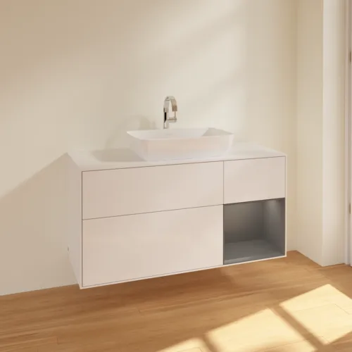VILLEROY BOCH Toaletní skříňka Finion, s osvětlením, 3 výsuvy, 1200 x 603 x 501 mm, lesklý bílý lak / antracitový matný lak / bílé matné sklo #F831GKGF, obrázek 2