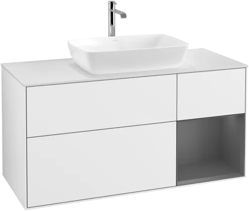 VILLEROY BOCH Toaletní skříňka Finion, s osvětlením, 3 výsuvy, 1200 x 603 x 501 mm, lesklý bílý lak / antracitový matný lak / bílé matné sklo #F831GKGF, obrázek 1