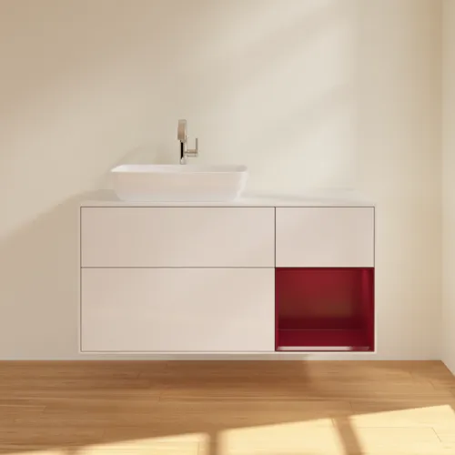 VILLEROY BOCH Toaletní skříňka Finion, s osvětlením, 3 výsuvy, 1200 x 603 x 501 mm, lesklý bílý lak / matný lak Pivoňka / matné bílé sklo #F811HBGF, obrázek 3