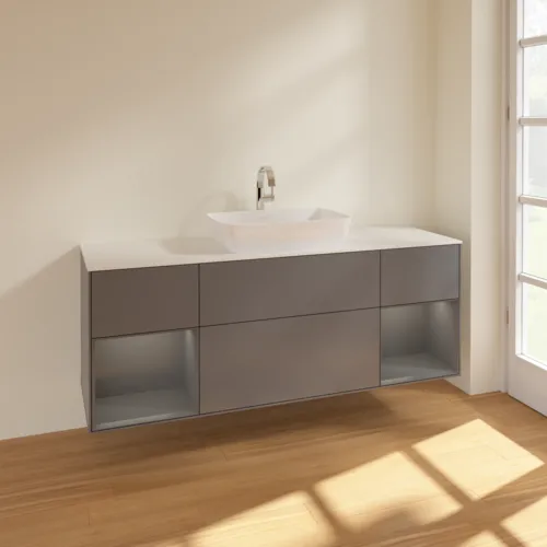VILLEROY BOCH Toaletní skříňka Finion, s osvětlením, 4 výsuvy, 1600 x 603 x 501 mm, antracit matný lak / antracit matný lak / sklo bílé matné #F861GKGK, obrázek 2