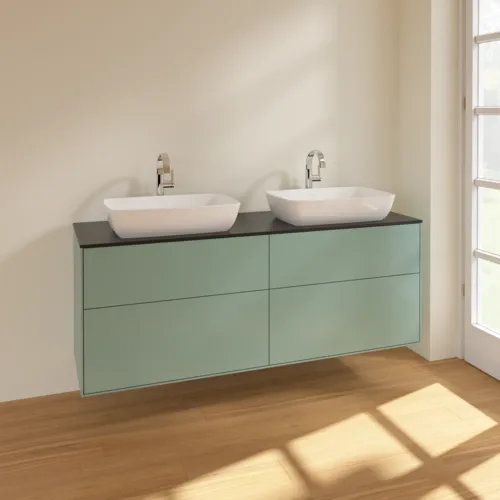 VILLEROY BOCH Toaletní skříňka Finion, 4 výsuvy, 1600 x 603 x 501 mm, olivový matný lak / sklo černé matné #F84200GM, obrázek 2