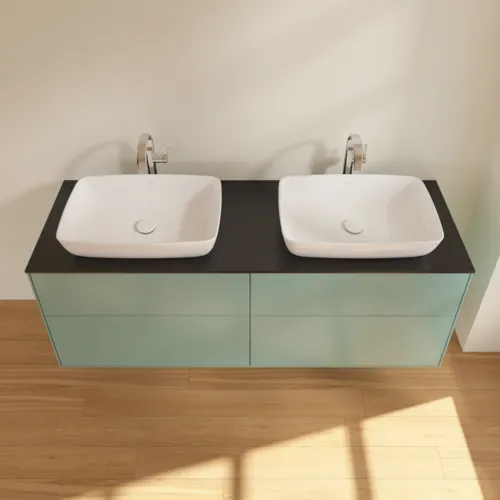 VILLEROY BOCH Toaletní skříňka Finion, 4 výsuvy, 1600 x 603 x 501 mm, olivový matný lak / sklo černé matné #F84200GM, obrázek 4