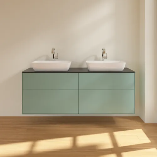 VILLEROY BOCH Toaletní skříňka Finion, 4 výsuvy, 1600 x 603 x 501 mm, olivový matný lak / sklo černé matné #F84200GM, obrázek 3