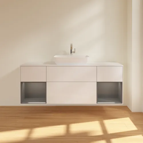 VILLEROY BOCH Toaletní skříňka Finion, s osvětlením, 4 výsuvy, 1600 x 603 x 501 mm, lesklý bílý lak / antracitový matný lak / bílé matné sklo #F861GKGF, obrázek 3