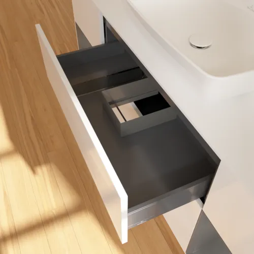 VILLEROY BOCH Toaletní skříňka Finion, s osvětlením, 4 výsuvy, 1600 x 603 x 501 mm, lesklý bílý lak / antracitový matný lak / bílé matné sklo #F861GKGF, obrázek 8