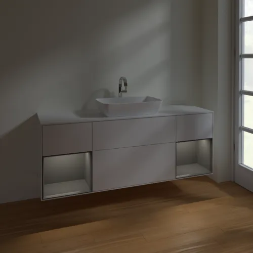 VILLEROY BOCH Toaletní skříňka Finion, s osvětlením, 4 výsuvy, 1600 x 603 x 501 mm, lesklý bílý lak / antracitový matný lak / bílé matné sklo #F861GKGF, obrázek 5
