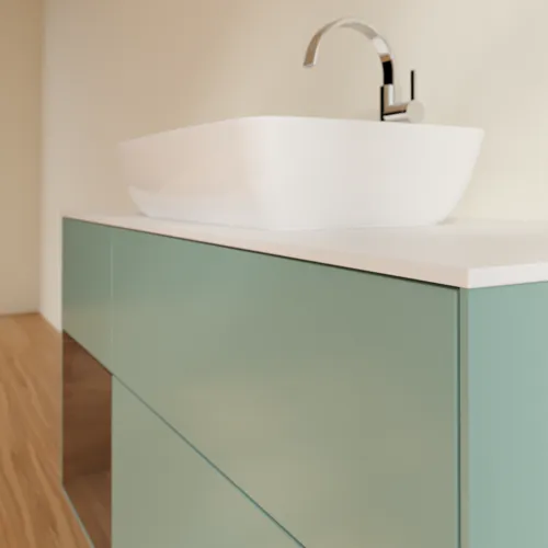 VILLEROY BOCH Toaletní skříňka Finion, s osvětlením, 3 výsuvy, 1200 x 603 x 501 mm, olivový matný lak / ořechová dýha / sklo bílé matné #F821GNGM, obrázek 6