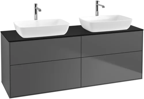 VILLEROY BOCH Toaletní skříňka Finion, 4 výsuvy, 1600 x 603 x 501 mm, antracitový matný lak / černé matné sklo #F84200GK, obrázek 1