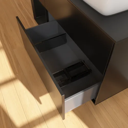 VILLEROY BOCH Toaletní skříňka Finion, s osvětlením, 3 výsuvy, 1200 x 603 x 501 mm, černý matný lak / černý matný lak / černé matné sklo #F802PDPD, obrázek 7