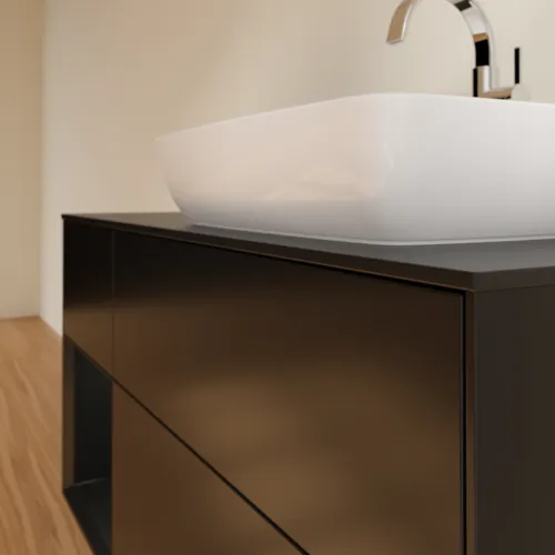 VILLEROY BOCH Toaletní skříňka Finion, s osvětlením, 3 výsuvy, 1200 x 603 x 501 mm, černý matný lak / černý matný lak / černé matné sklo #F802PDPD, obrázek 6