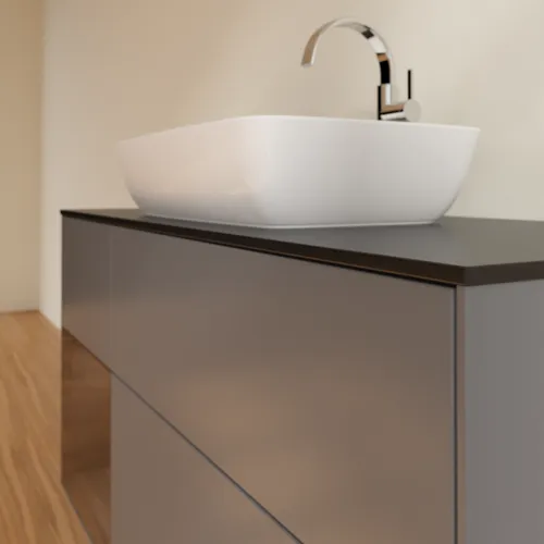 VILLEROY BOCH Toaletní skříňka Finion, s osvětlením, 3 výsuvy, 1200 x 603 x 501 mm, antracitový matný lak / ořechová dýha / černé matné sklo #F822GNGK, obrázek 6
