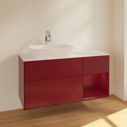 VILLEROY BOCH Toaletní skříňka Finion, s osvětlením, 3 výsuvy, 1200 x 603 x 501 mm, Peony Matt Lacquer / Peony Matt Lacquer / Glass White Matt #F811HBHB, obrázek 2