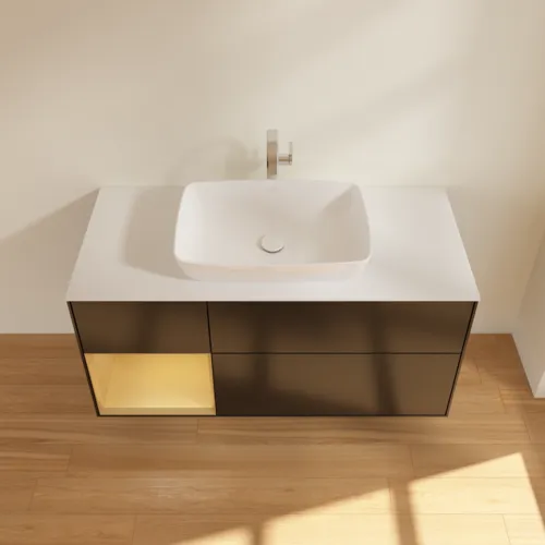 VILLEROY BOCH Toaletní skříňka Finion, s osvětlením, 3 výsuvy, 1200 x 603 x 501 mm, černý matný lak / zlatý matný lak / bílé matné sklo #F821HFPD, obrázek 4
