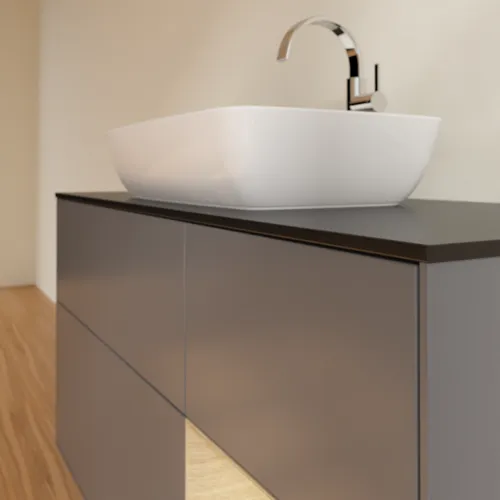 VILLEROY BOCH Toaletní skříňka Finion, s osvětlením, 3 výsuvy, 1200 x 603 x 501 mm, antracitový matný lak / dubová dýha / černé matné sklo #F832PCGK, obrázek 6