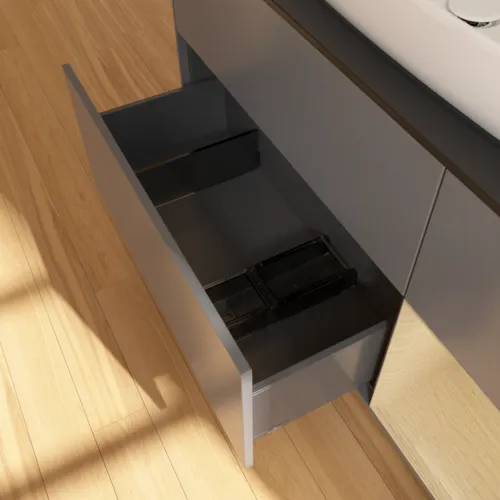 VILLEROY BOCH Toaletní skříňka Finion, s osvětlením, 3 výsuvy, 1200 x 603 x 501 mm, antracitový matný lak / dubová dýha / černé matné sklo #F832PCGK, obrázek 7