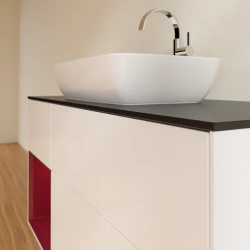 VILLEROY BOCH Toaletní skříňka Finion, s osvětlením, 3 výsuvy, 1200 x 603 x 501 mm, bílý matný lak / pivoňkový matný lak / černé matné sklo #F822HBMT, obrázek 6