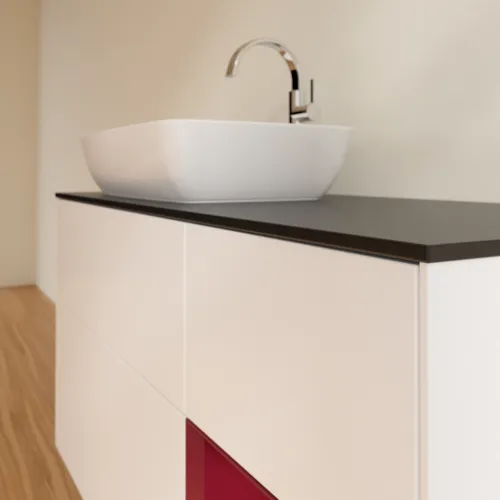 VILLEROY BOCH Toaletní skříňka Finion, s osvětlením, 3 výsuvy, 1200 x 603 x 501 mm, bílý matný lak / pivoňkový matný lak / černé matné sklo #F812HBMT, obrázek 6
