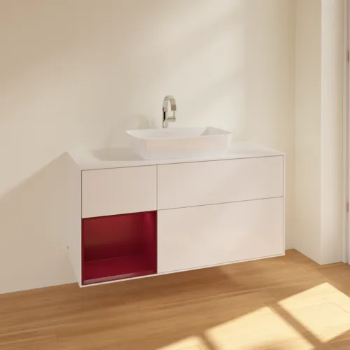 VILLEROY BOCH Toaletní skříňka Finion, s osvětlením, 3 výsuvy, 1200 x 603 x 501 mm, lesklý bílý lak / matný lak Pivoňka / matné bílé sklo #F821HBGF, obrázek 2