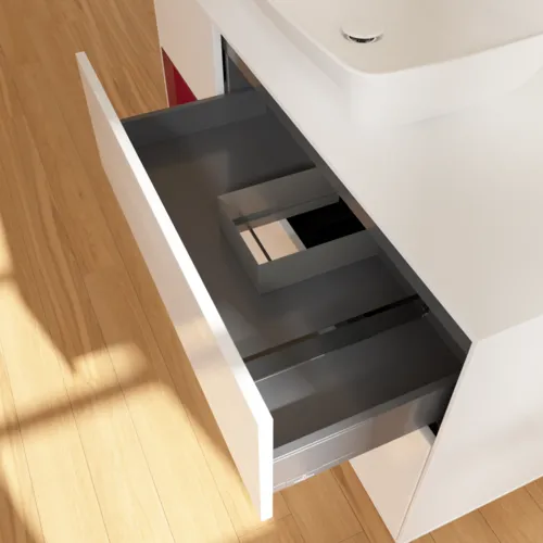VILLEROY BOCH Toaletní skříňka Finion, s osvětlením, 3 výsuvy, 1200 x 603 x 501 mm, lesklý bílý lak / matný lak Pivoňka / matné bílé sklo #F821HBGF, obrázek 8