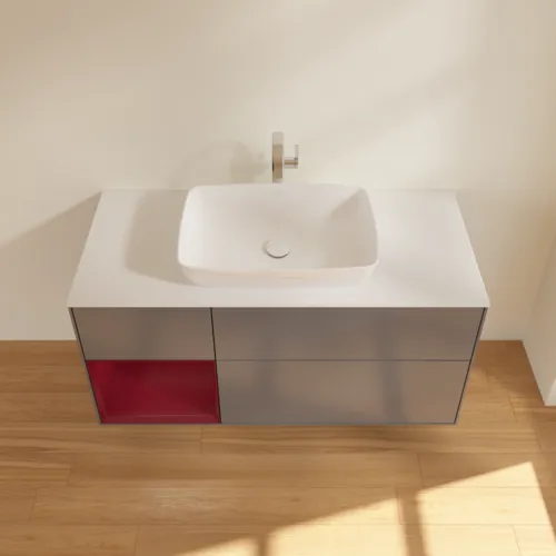 VILLEROY BOCH Toaletní skříňka Finion, s osvětlením, 3 výsuvy, 1200 x 603 x 501 mm, antracitový matný lak / pivoňkový matný lak / bílé matné sklo #F821HBGK, obrázek 4