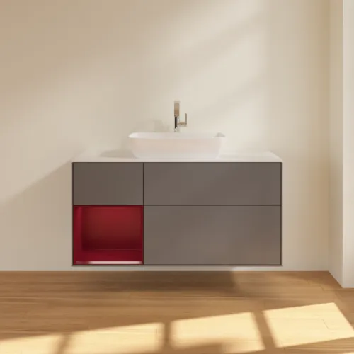 VILLEROY BOCH Toaletní skříňka Finion, s osvětlením, 3 výsuvy, 1200 x 603 x 501 mm, antracitový matný lak / pivoňkový matný lak / bílé matné sklo #F821HBGK, obrázek 3