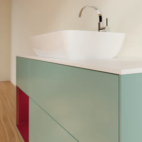 VILLEROY BOCH Toaletní skříňka Finion, s osvětlením, 3 výsuvy, 1200 x 603 x 501 mm, olivový matný lak / pivoňkový matný lak / bílé matné sklo #F821HBGM, obrázek 6