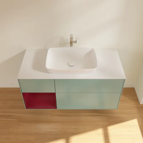 VILLEROY BOCH Toaletní skříňka Finion, s osvětlením, 3 výsuvy, 1200 x 603 x 501 mm, olivový matný lak / pivoňkový matný lak / bílé matné sklo #F821HBGM, obrázek 4