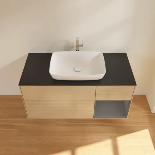 VILLEROY BOCH Toaletní skříňka Finion, s osvětlením, 3 výsuvy, 1200 x 603 x 501 mm, dubová dýha / antracitový matný lak / černé matné sklo #F832GKPC, obrázek 4