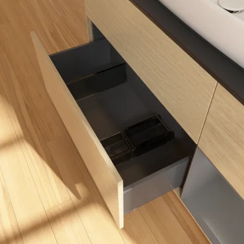 VILLEROY BOCH Toaletní skříňka Finion, s osvětlením, 3 výsuvy, 1200 x 603 x 501 mm, dubová dýha / antracitový matný lak / černé matné sklo #F832GKPC, obrázek 7