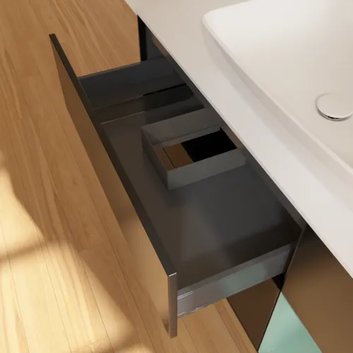 VILLEROY BOCH Toaletní skříňka Finion, s osvětlením, 3 výsuvy, 1200 x 603 x 501 mm, černý matný lak / olivový matný lak / bílé matné sklo #F831GMPD, obrázek 8