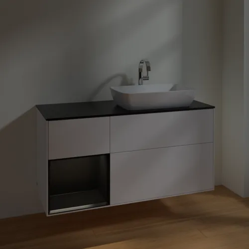 VILLEROY BOCH Toaletní skříňka Finion, s osvětlením, 3 výsuvy, 1200 x 603 x 501 mm, bílý matný lak / černý matný lak / černé matné sklo #F802PDMT, obrázek 5