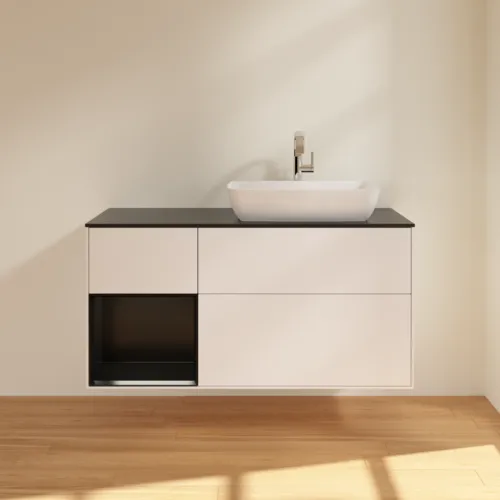 VILLEROY BOCH Toaletní skříňka Finion, s osvětlením, 3 výsuvy, 1200 x 603 x 501 mm, bílý matný lak / černý matný lak / černé matné sklo #F802PDMT, obrázek 3