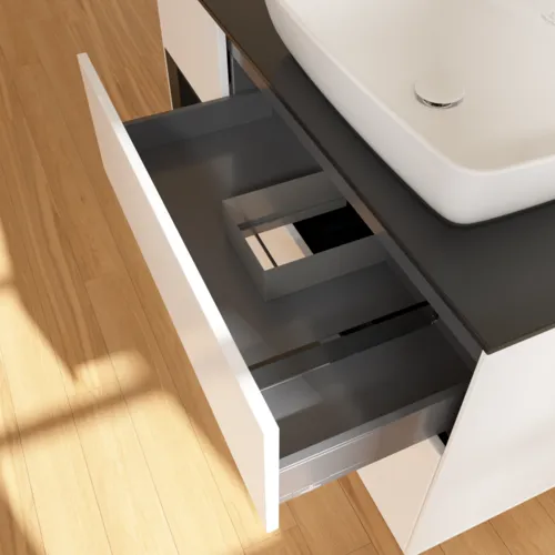 VILLEROY BOCH Toaletní skříňka Finion, s osvětlením, 3 výsuvy, 1200 x 603 x 501 mm, bílý matný lak / černý matný lak / černé matné sklo #F802PDMT, obrázek 8