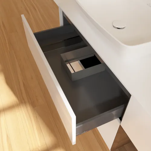 VILLEROY BOCH Toaletní skříňka Finion, s osvětlením, 3 výsuvy, 1200 x 603 x 501 mm, lesklý bílý lak / ořechová dýha / sklo bílé matné #F811GNGF, obrázek 8