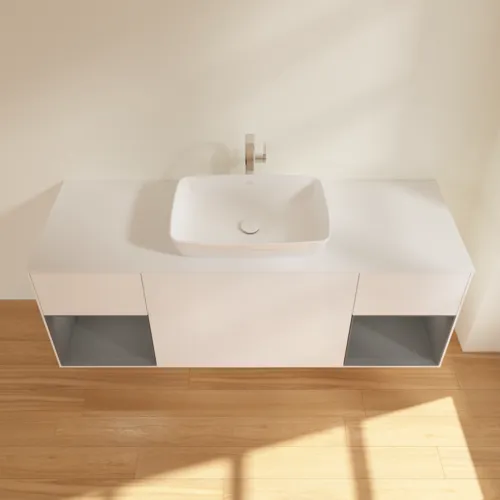 VILLEROY BOCH Toaletní skříňka Finion, s osvětlením, 4 výsuvy, 1600 x 603 x 501 mm, bílý matný lak / antracitový matný lak / bílé matné sklo #F861GKMT, obrázek 4