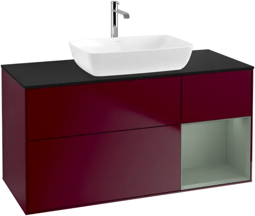 VILLEROY BOCH Toaletní skříňka Finion, s osvětlením, 3 výsuvy, 1200 x 603 x 501 mm, Pivoňka matný lak / Olivový matný lak / Sklo černé matné #F832GMHB, obrázek 1
