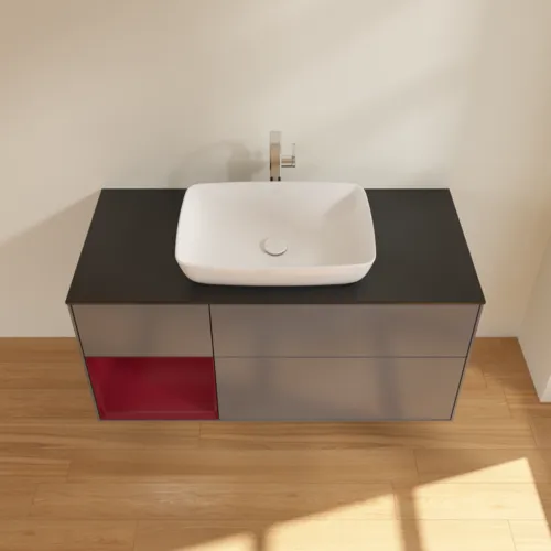 VILLEROY BOCH Toaletní skříňka Finion, s osvětlením, 3 výsuvy, 1200 x 603 x 501 mm, antracitový matný lak / pivoňkový matný lak / černé matné sklo #F822HBGK, obrázek 4