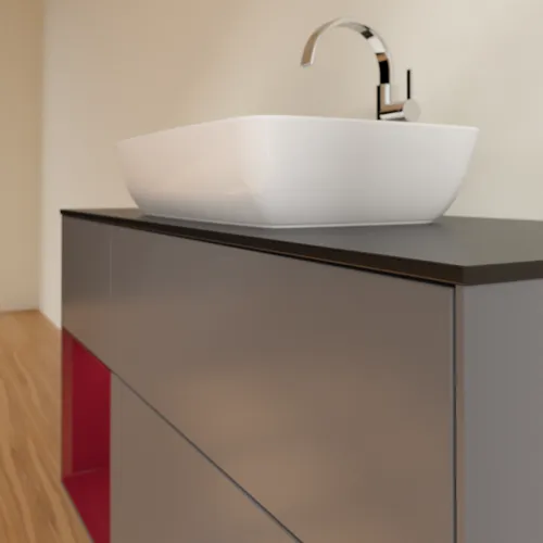 VILLEROY BOCH Toaletní skříňka Finion, s osvětlením, 3 výsuvy, 1200 x 603 x 501 mm, antracitový matný lak / pivoňkový matný lak / černé matné sklo #F822HBGK, obrázek 6