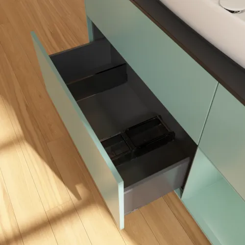VILLEROY BOCH Toaletní skříňka Finion, s osvětlením, 3 výsuvy, 1200 x 603 x 501 mm, olivově matný lak / olivově matný lak / sklo černé matné #F832GMGM, obrázek 7