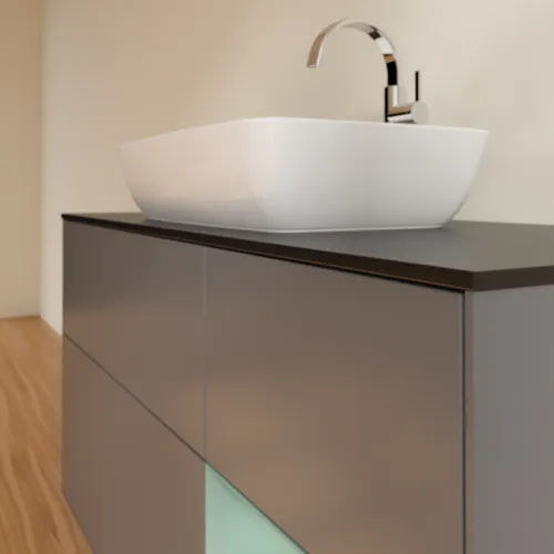 VILLEROY BOCH Toaletní skříňka Finion, s osvětlením, 3 výsuvy, 1200 x 603 x 501 mm, antracitový matný lak / olivový matný lak / černé matné sklo #F832GMGK, obrázek 6