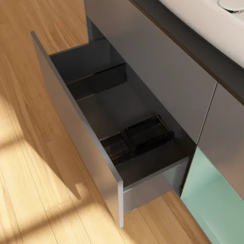 VILLEROY BOCH Toaletní skříňka Finion, s osvětlením, 3 výsuvy, 1200 x 603 x 501 mm, antracitový matný lak / olivový matný lak / černé matné sklo #F832GMGK, obrázek 7