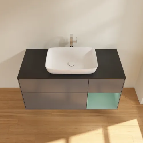 VILLEROY BOCH Toaletní skříňka Finion, s osvětlením, 3 výsuvy, 1200 x 603 x 501 mm, antracitový matný lak / olivový matný lak / černé matné sklo #F832GMGK, obrázek 4