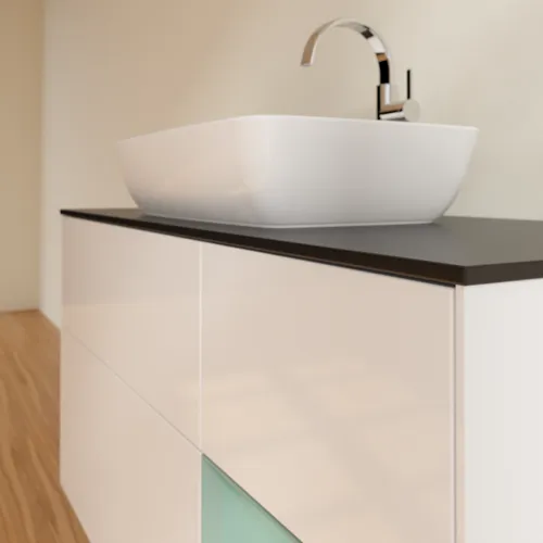 VILLEROY BOCH Toaletní skříňka Finion, s osvětlením, 3 výsuvy, 1200 x 603 x 501 mm, lesklý bílý lak / olivově matný lak / černé matné sklo #F832GMGF, obrázek 6