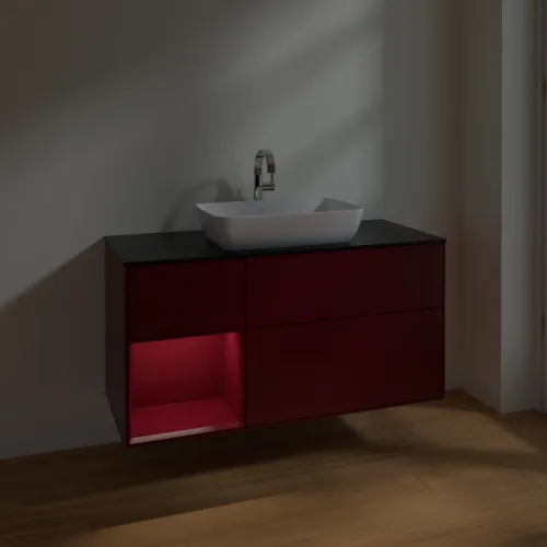 VILLEROY BOCH Toaletní skříňka Finion, s osvětlením, 3 výsuvy, 1200 x 603 x 501 mm, Peony Matt Lacquer / Peony Matt Lacquer / Glass Black Matt #F822HBHB, obrázek 5